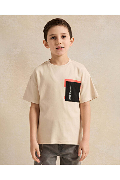 REDTAG Boys Beige Printed T-Shirt
