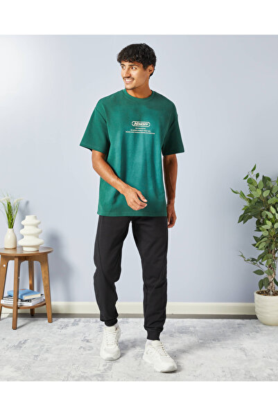 REDTAG Men Green Back Print T-Shirt