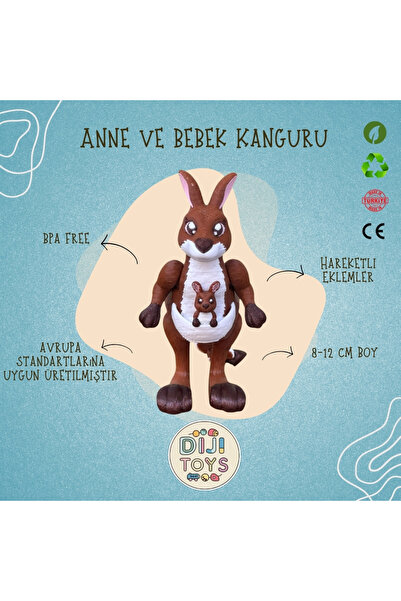 Dijitoys 3D Baskı Bebekli Kanguru Oyuncak Figür (Hareketli) – Çocuklar İçin B...