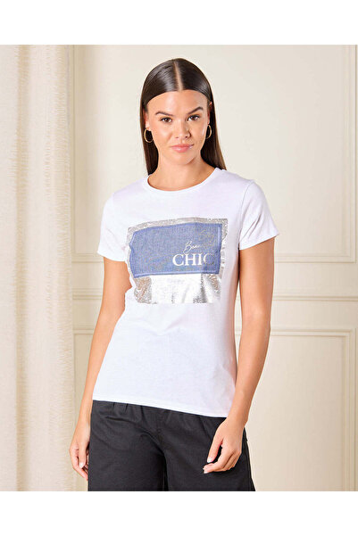 REDTAG تي شيرت نسائي عاجي أنيق مطبوع