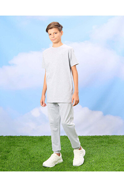 REDTAG Senior Boys Grey And Navy Solid T-Shirt Set (2 Piece)