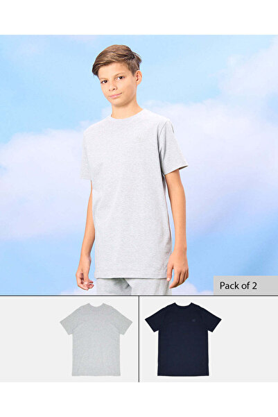 REDTAG Senior Boys Grey And Navy Solid T-Shirt Set (2 Piece)