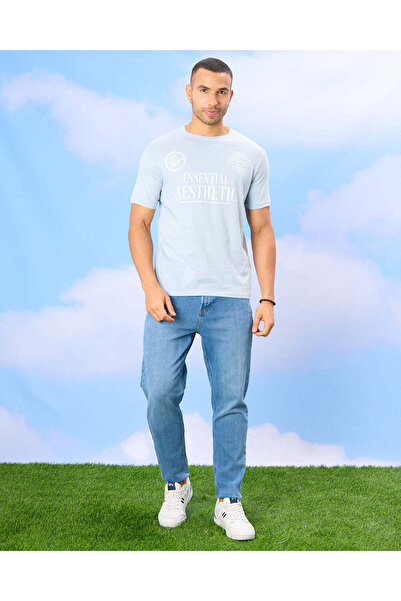 REDTAG Men Blue Basic Graphic T-shirt