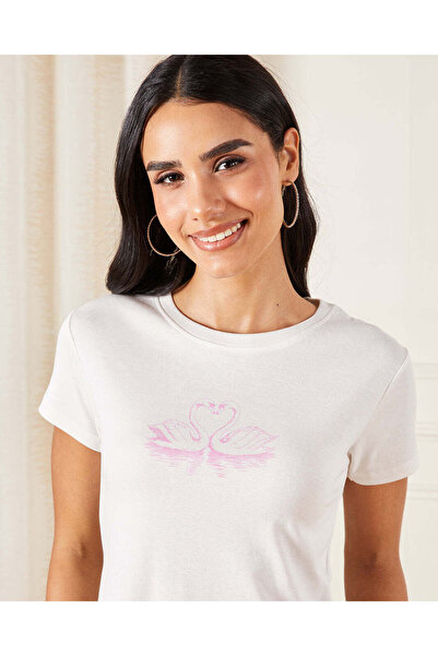 REDTAG Women Ivory Printed T-Shirt