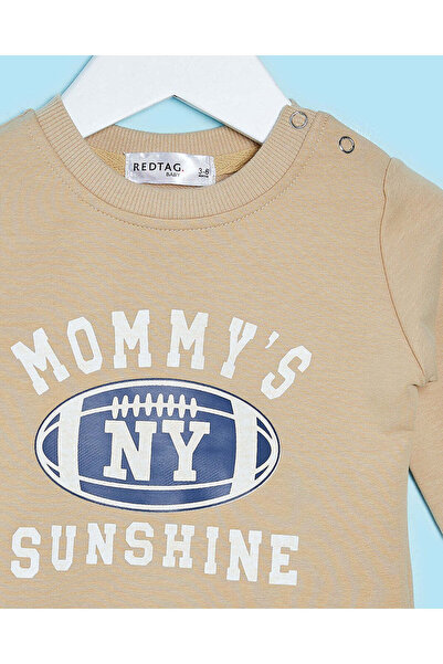 REDTAG Infant Boys Beige Printed T-Shirt