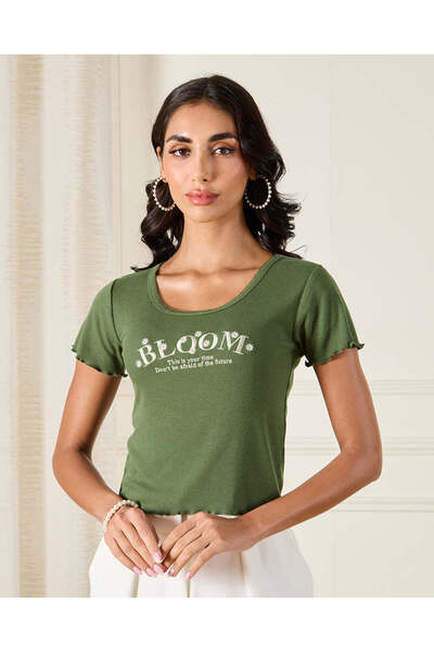 REDTAG Women Green Printed T-Shirt