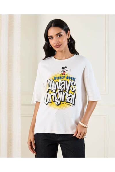 REDTAG تي شيرت ميكي أبيض قصة فضفاضة للنساء