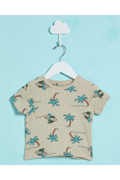 REDTAG تي شيرت شاطئ مطبوع باللون البيج للأولاد الرضع