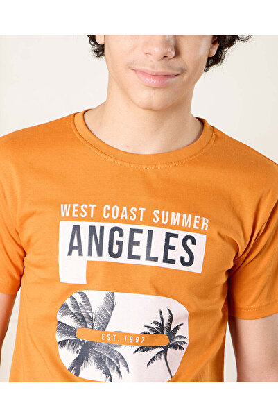 REDTAG Senior Boys Orange Printed T-Shirt