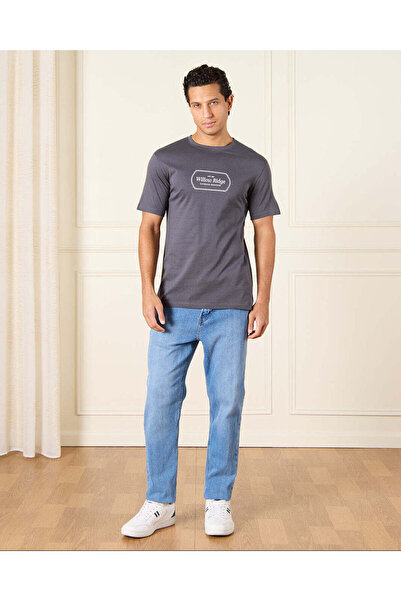 REDTAG Men Charcoal Basic Graphic T-Shirt