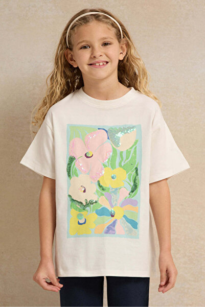 REDTAG Girls White Embellished T Shirt