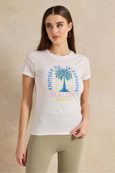 REDTAG Women Ivory Printed T-Shirt