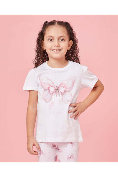 REDTAG تي شيرت أبيض بطبعة فراشات للبنات