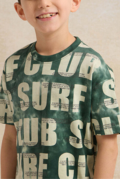 REDTAG Boys Green Printed T-Shirt