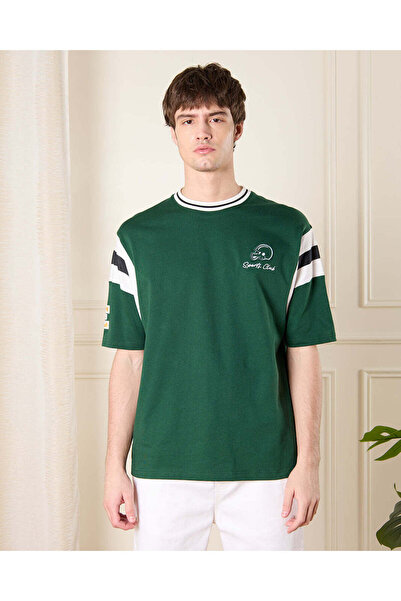 REDTAG Men Green Baseball T-Shirt