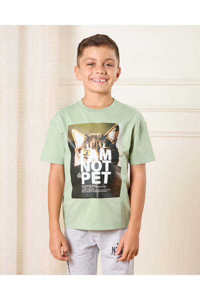 REDTAG Boys Green Printed Loose Fit T-Shirt