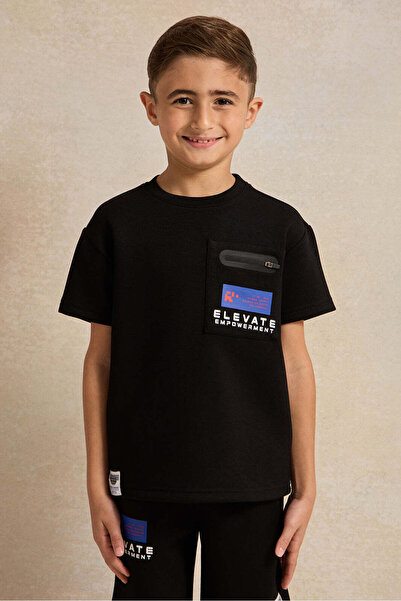 REDTAG Boys Black Printed T-shirt