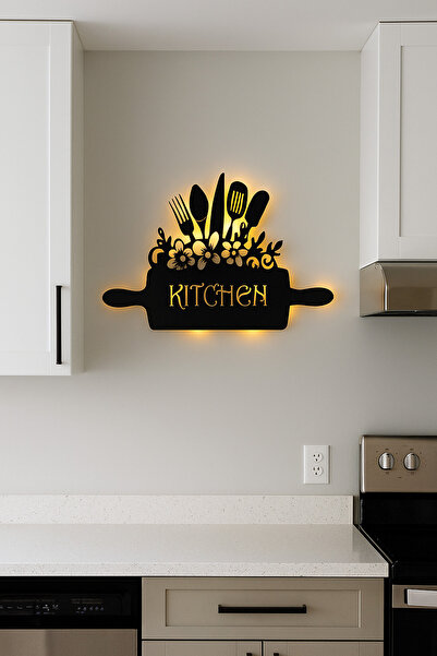Lucenda Işıklı Tablo Kitchen Mutfak İçin Dekoratif Duvar Dekorlu Gece Lambası
