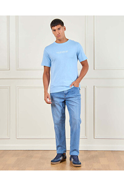 REDTAG Men Blue Printed T-Shirt