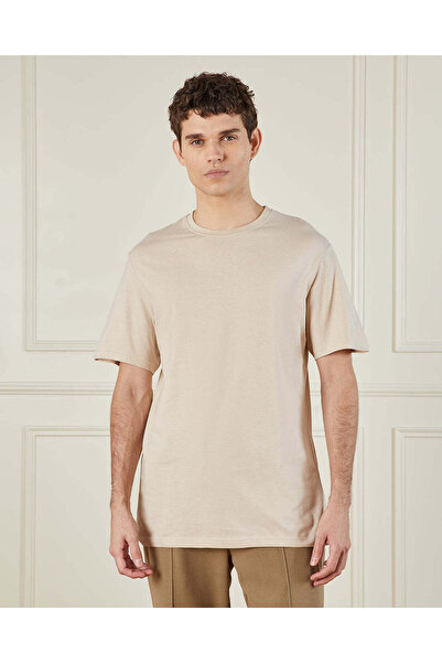 REDTAG Men Beige Basic T-Shirt