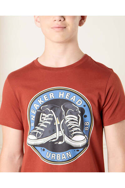REDTAG Senior Boys Rust Graphic T-Shirt