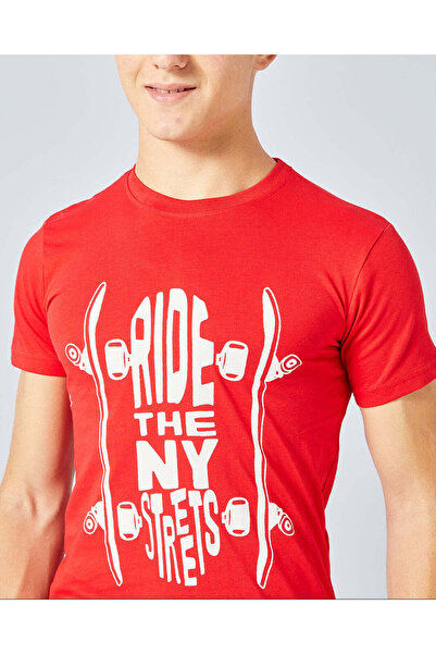 REDTAG Senior Boys Red Printed T-Shirt