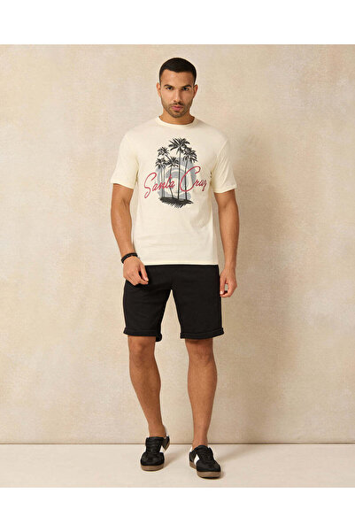 REDTAG Men Ivory Placement Printed T-Shirt