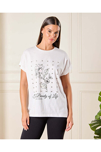 REDTAG تي شيرت نسائي مزين باللون العاجي