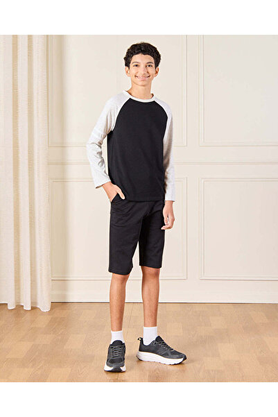 REDTAG Senior Boys Black And Grey Reglan T-Shirt