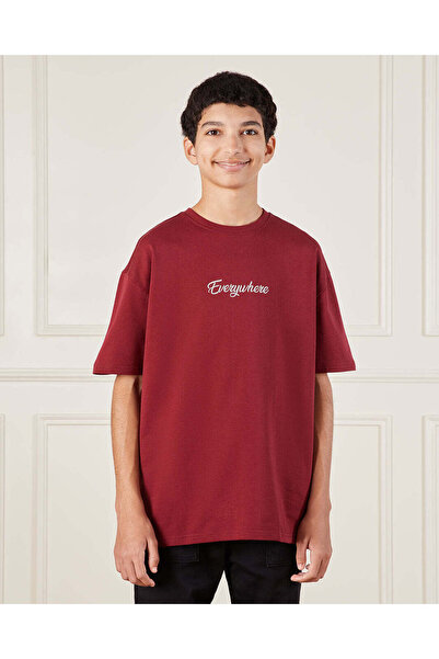REDTAG Senior Boys Burgundy Printed Oversize T-Shirt