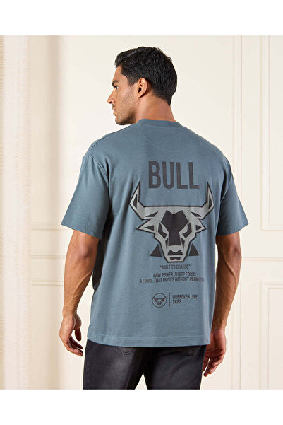 REDTAG Men Blue Printed T-Shirt