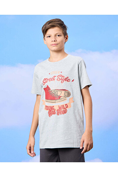 REDTAG Senior Boys Grey Sneakers Print T-Shirt