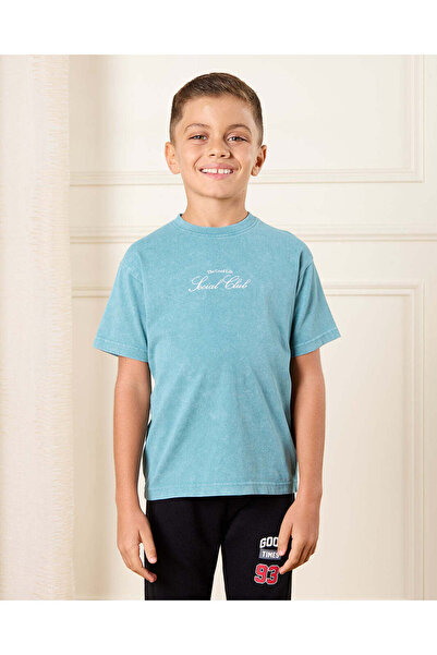 REDTAG Boys Teal Printed T-Shirt