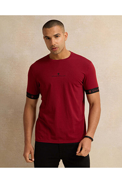 REDTAG Men Burgundy Printed T-Shirt