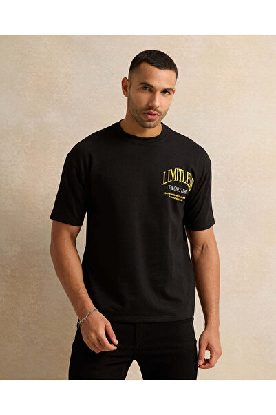 REDTAG Men Black Printed T-Shirt