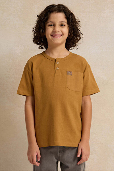 REDTAG Boys Brown Solid Short sleeve T-shirt