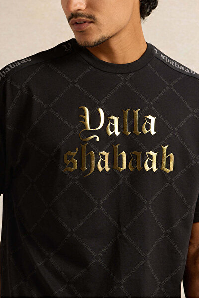 REDTAG Men Black Yalla Shabab Print T-Shirt