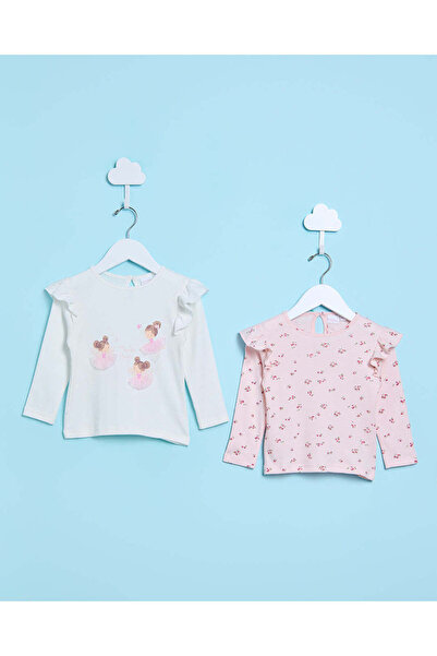 REDTAG مجموعة تي شيرت بيضاء مطبوعة بالكامل للبنات الرضع (عبوة من قطعتين)