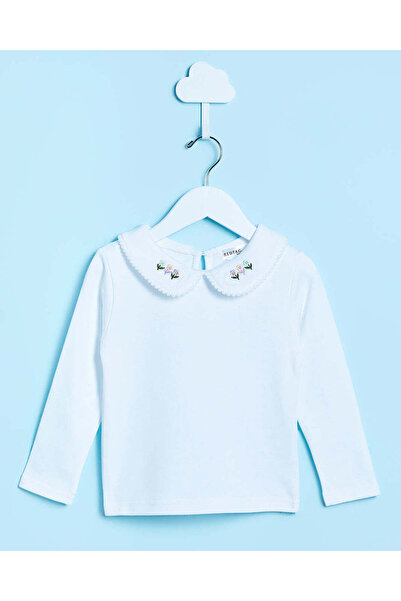 REDTAG Infant Girls White Floral Embroidered T-Shirt
