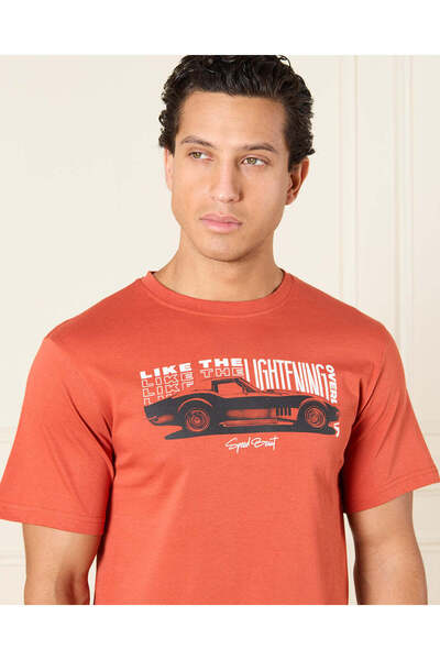 REDTAG Men Orange Basic Graphic T-Shirt