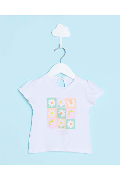 REDTAG Infant Girls White Placement Print T-Shirt