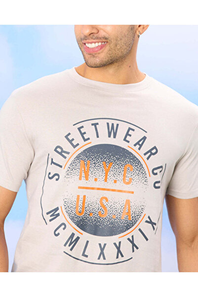 REDTAG Men Grey Graphic T-Shirt