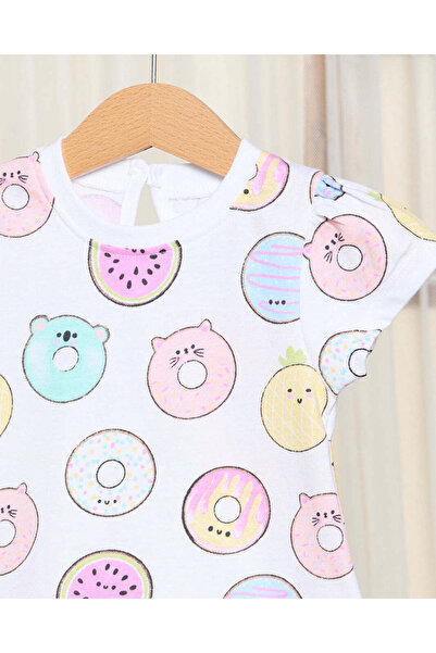 REDTAG Infant Girls White Doughnut T-Shirt