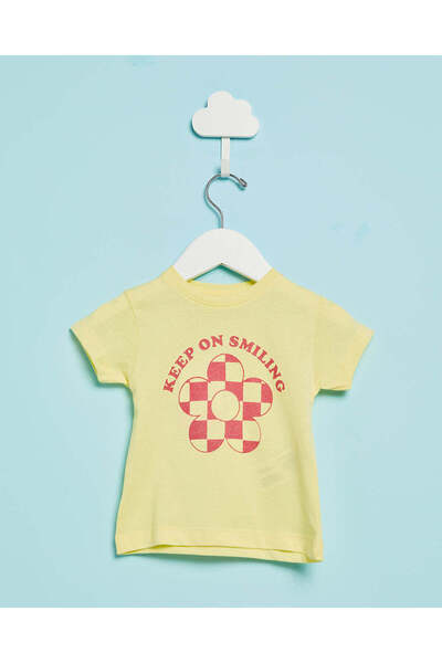 REDTAG Infant Girls Yellow Printed Casual T-Shirt