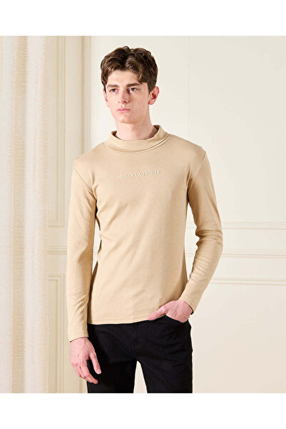 REDTAG Senior Boys Beige High Neck T-Shirt