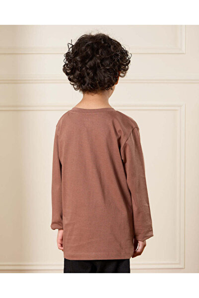 REDTAG Boys Brown Long Sleeve Henley T-Shirt