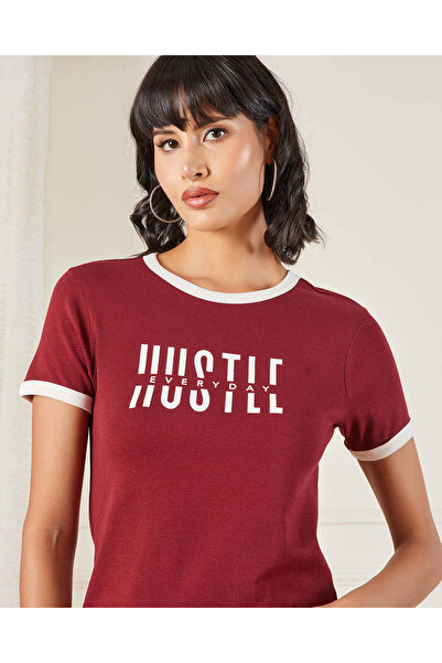 REDTAG Women Burgundy Printed T-shirt