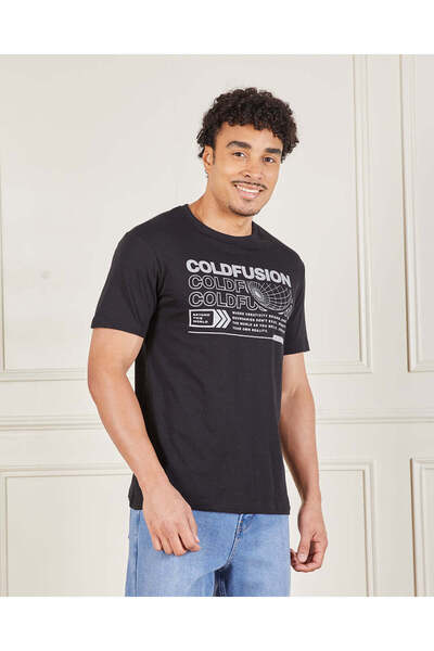 REDTAG Men Black Printed T-Shirt