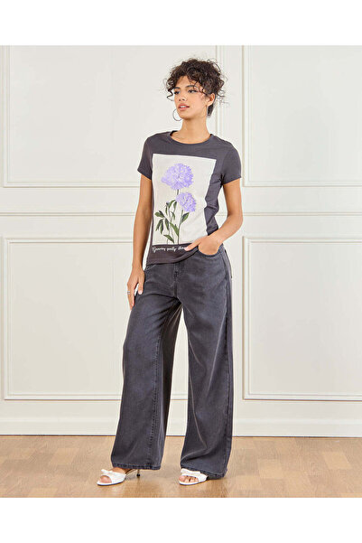 REDTAG Women Charcoal Floral Printed T-Shirt