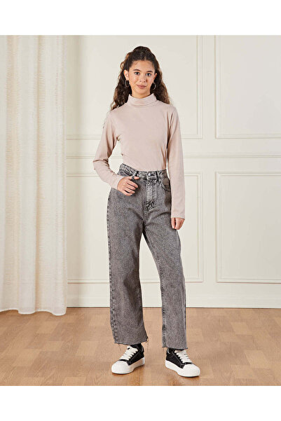 REDTAG Senior Girls Beige Turtle Neck T-Shirt